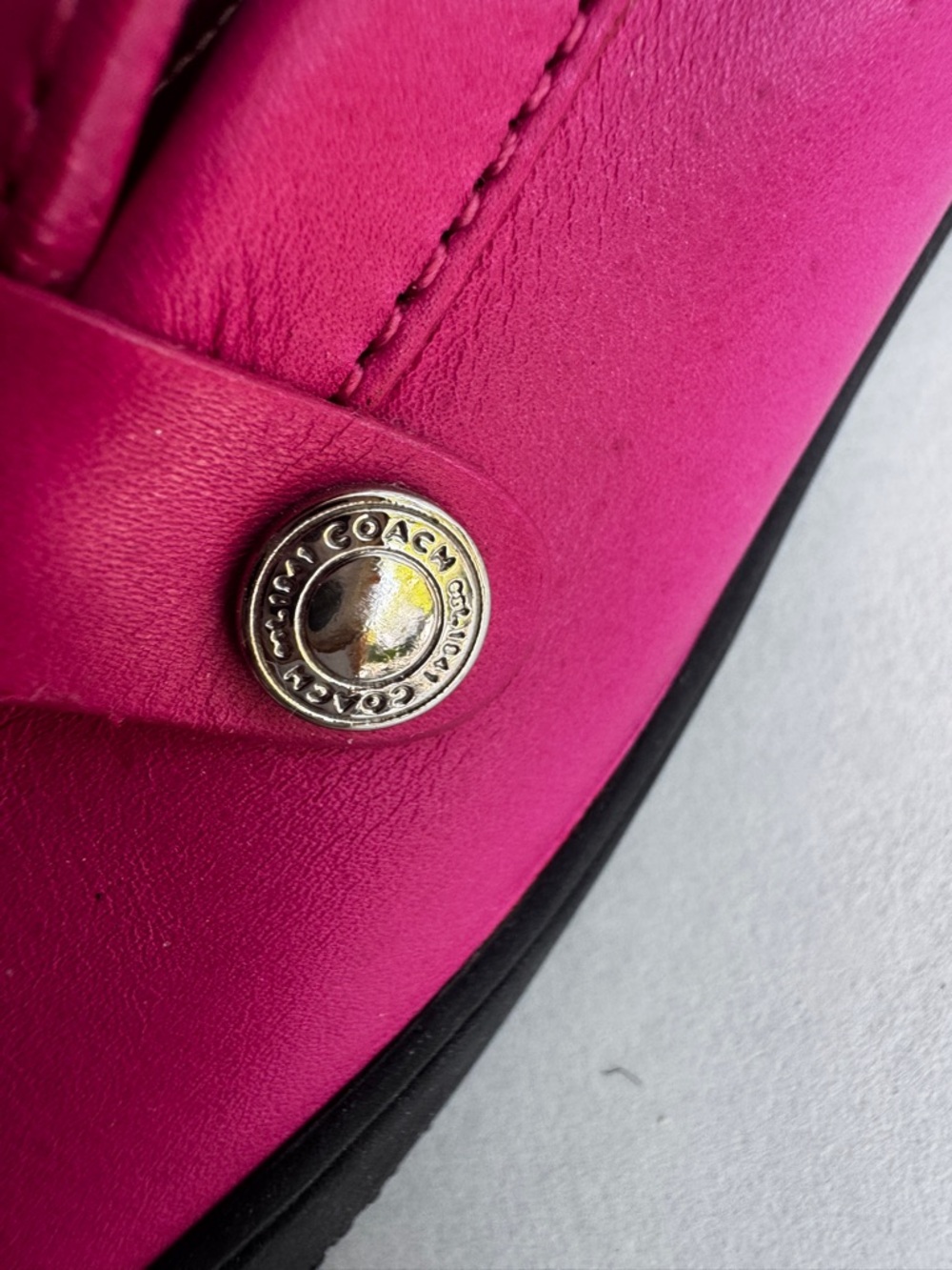 Coach Daisy Loafer Fuchsia Pink Leather Driver Flat White Stitch Size 11.5 - Picture 2 of 14